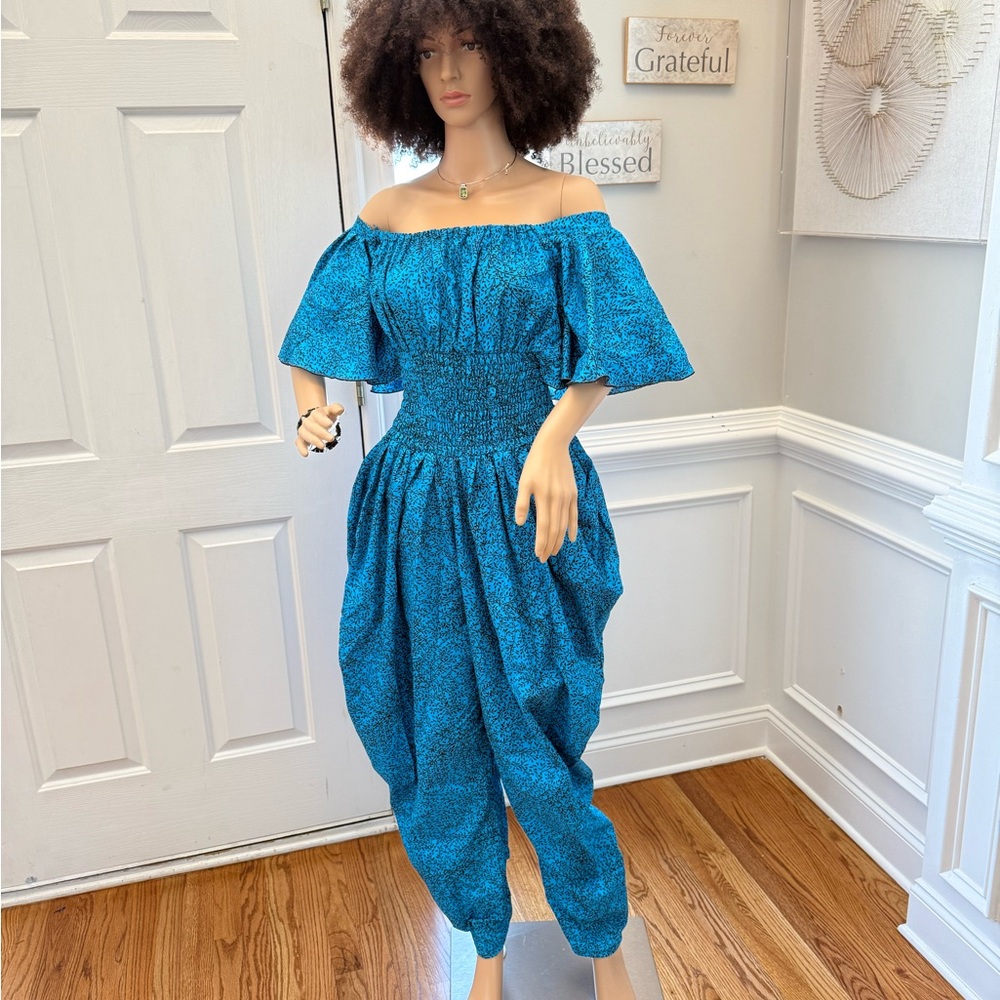 Blue Off-Shoulder Jumpsuit